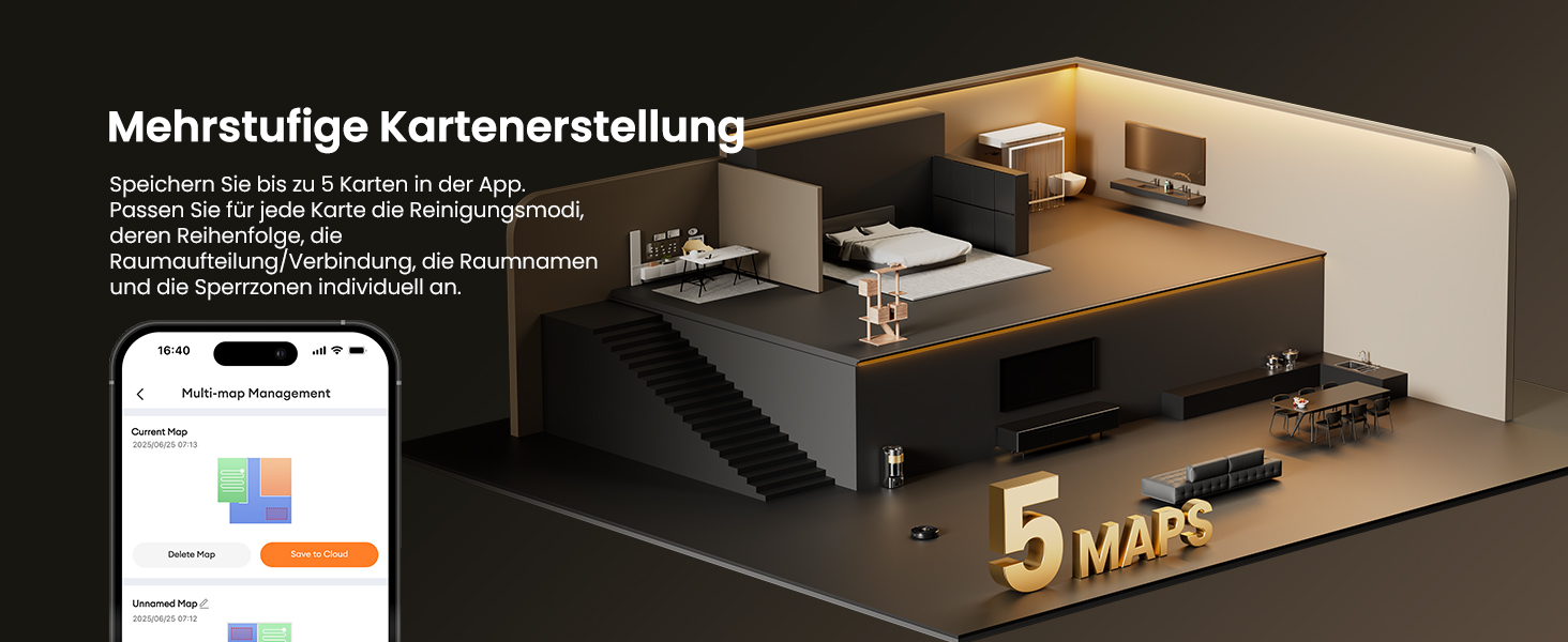 Робот-пилосос Proscenic Q20Plus з функцією миття, 10000Pa, 200хв, бездротовий, з автоматичним випорожненням, 3-в-1 для шерсті тварин, килимів та твердих поверхонь, чорний