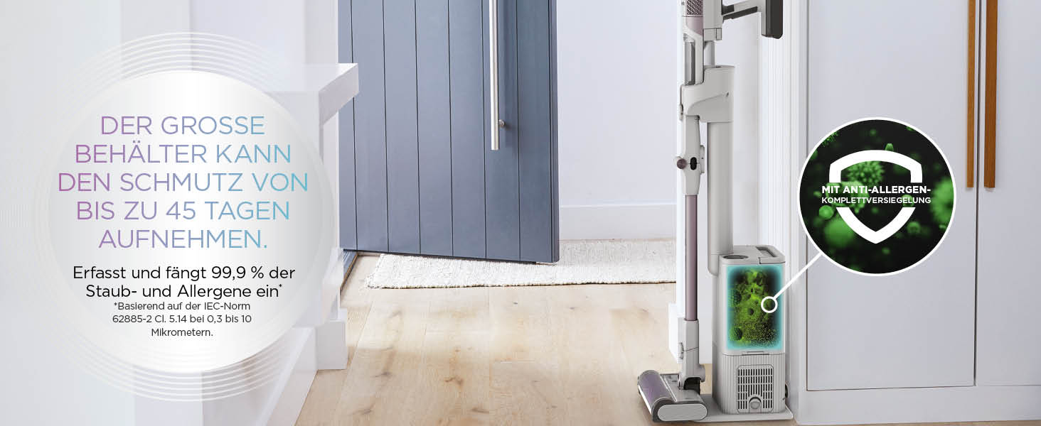 Пылесос Shark Clean & Empty: аккумуляторный, с базой самоочистки, до 40 мин работы, беспроводной, для шерсти животных, ковров и твердых полов, с LED-подсветкой, тихий, белый/синий, BU3521EU