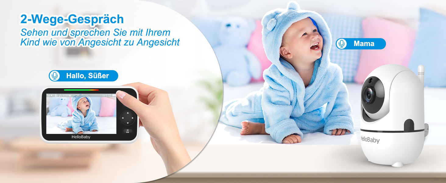 Дитячий відеоняня HelloBaby HB6550 з камерою, акумулятор 3500 mAh, 5-дюймовий екран, поворот 355°/нахил 120°, 2-сторонній аудіо, датчик температури, 8 колискових, нічне бачення