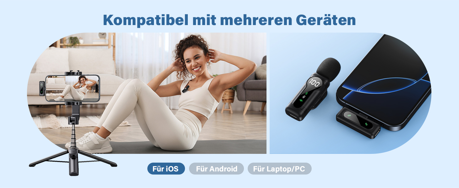 Беспроводной петличный микрофон для iPhone, iPad, Android - миниатюрный клип-микрофон с шумоподавлением, авто-подключением, функцией отключения звука и реверберацией, идеально подходит для видеоблогинга, видеосъемки, TikTok