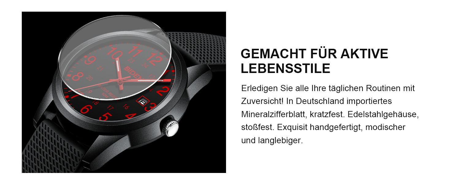 Чоловічий годинник: аналоговий кварцовий годинник на зап'ястя, водостійкий, стильний, дизайнерський (07- Чорний/Червоний)