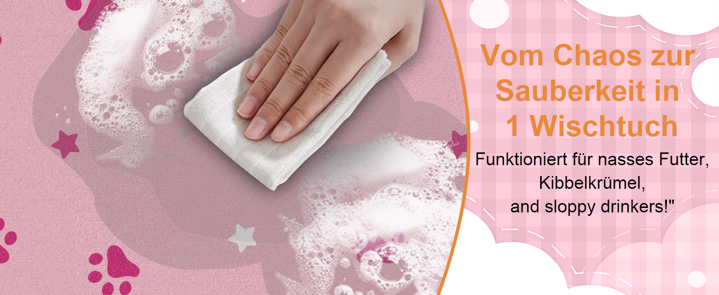 Килимок під миску для собак BLESWIN 30x50 см, вбираючий, нековзний, для цуценят, рожевий зі зірками