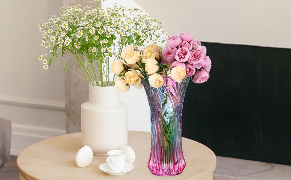 Ваза Gatuida: скляна ваза для декору, сучасний дизайн, кольорова скляна ваза, ваза-радуга, рожева ваза для стильного декору столу, весілля та дому