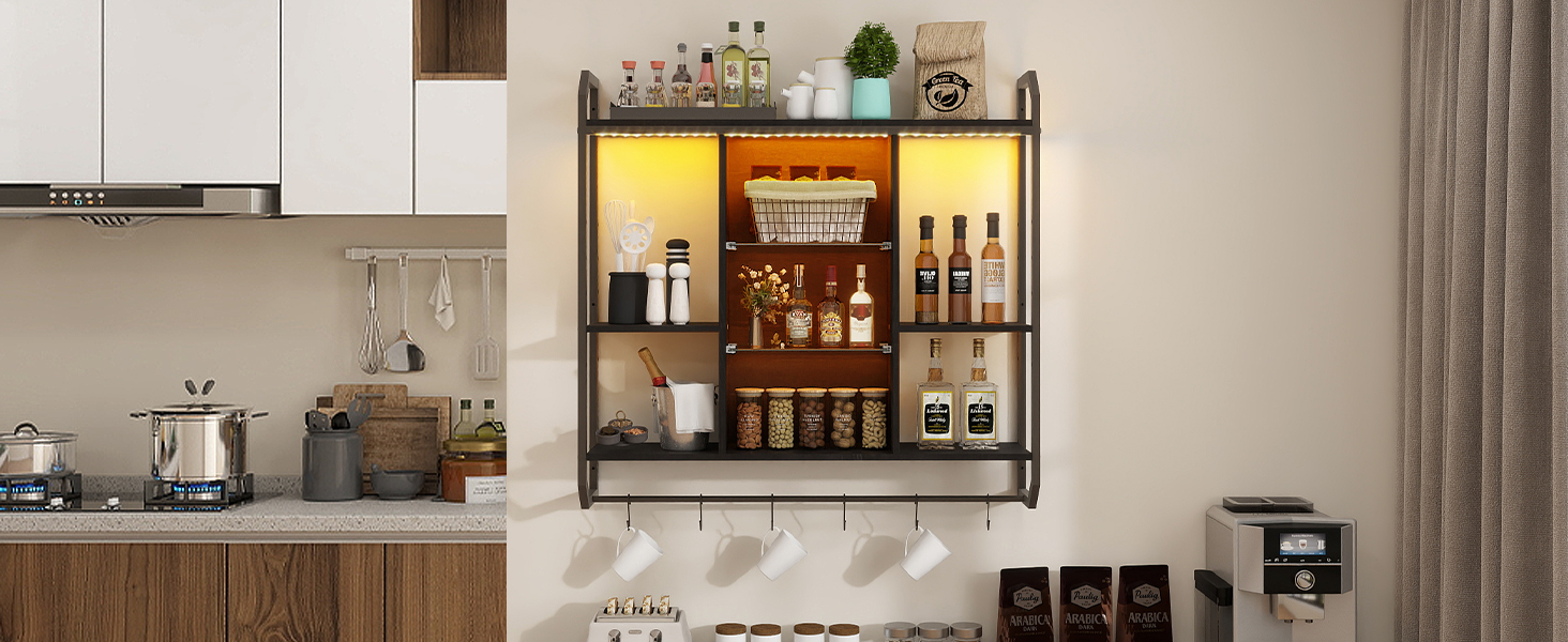 Стильне металеве вітрина для вина з LED-підсвічуванням на стіну, 3 яруси, чорний колір, для бару, кухні, вітальні, ресторану, 20x80 см