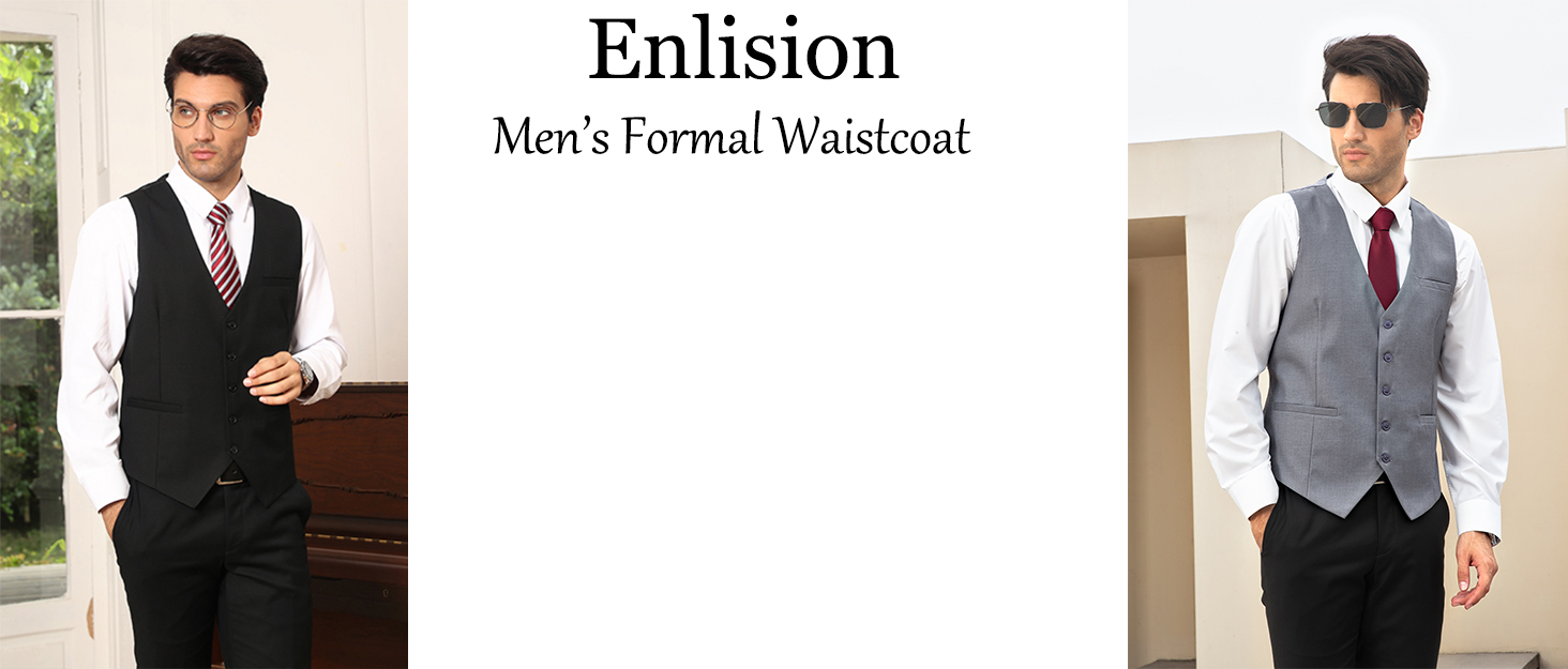 Енлізіон Жилет для чоловіків: формальний однотонний жилет для весілля, елегантний костюмний жилет, бізнес-жилет з кишенями, розміри XS-4XL, темно-синій
