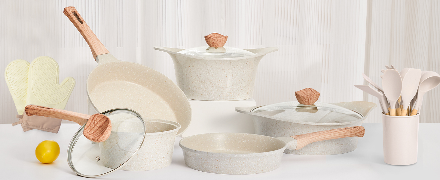 Набір посуду RIOVARM з індукційним покриттям Granit Antihaft: каструлі, сковороди, кришки, лопатка. Без PFOA.