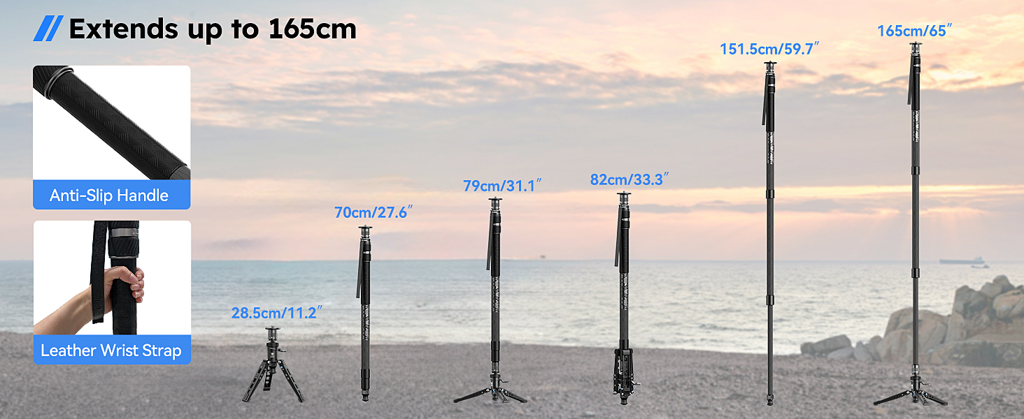 SIRUI Монопод з вуглецевого волокна з швидкою системою | 165 см, професійний, 3-в-1, вантажопідйомність 10 кг, для DSLR та відео (SVM-165P)