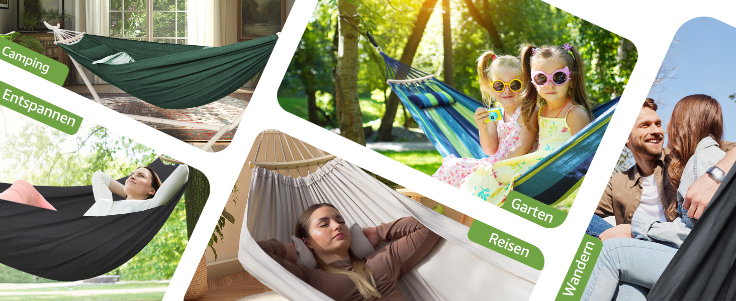 Гніздо-гамак Chihee з бавовни, 300x150 см, для кемпінгу, до 300 кг, з подушкою та стропами