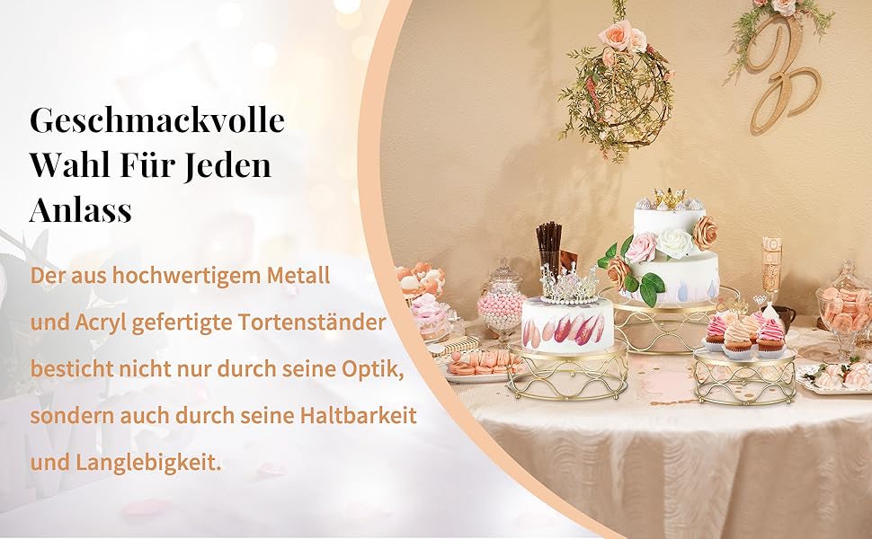 NUPTIO Тортниця кругла: металева підставка для тортів та тістечок 30 см з акриловою платформою для весілля, дня народження, дитячого свята, декорування