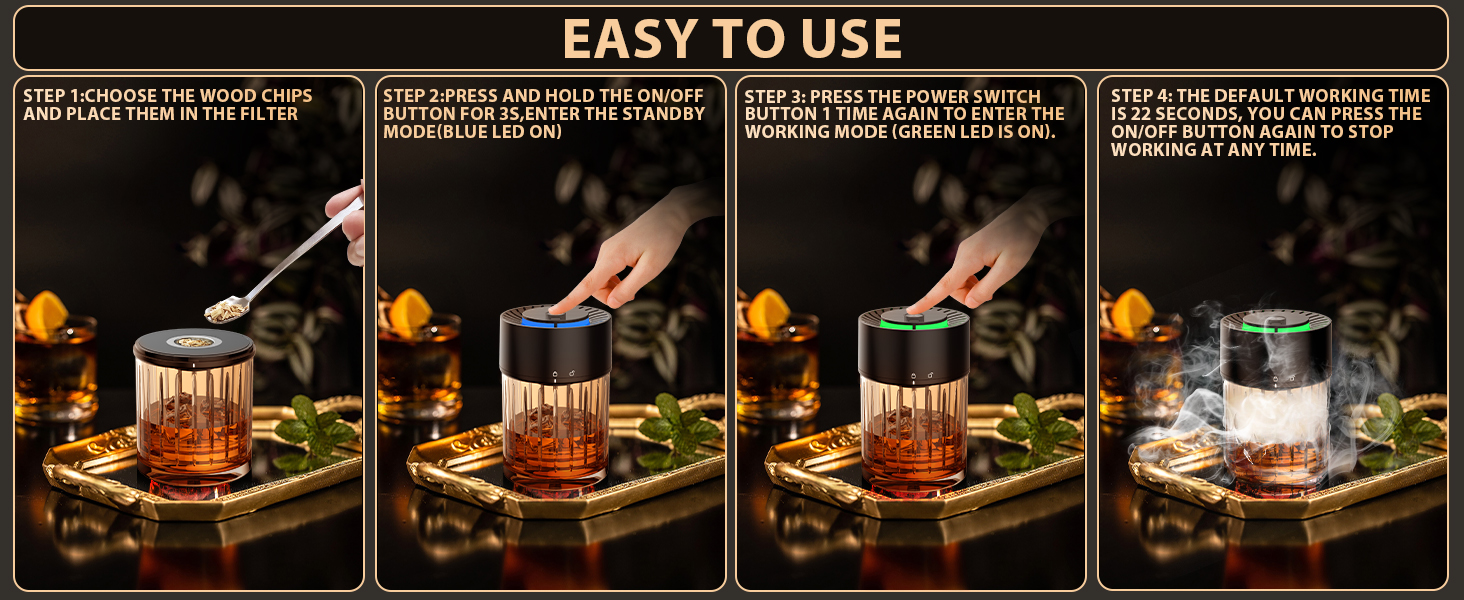 iDiskk Набір для копчення коктейлів: електричний димогенератор для віскі, вбудований запальник, 6 дерев'яних стружок для Old Fashioned, бурбон, міксологія