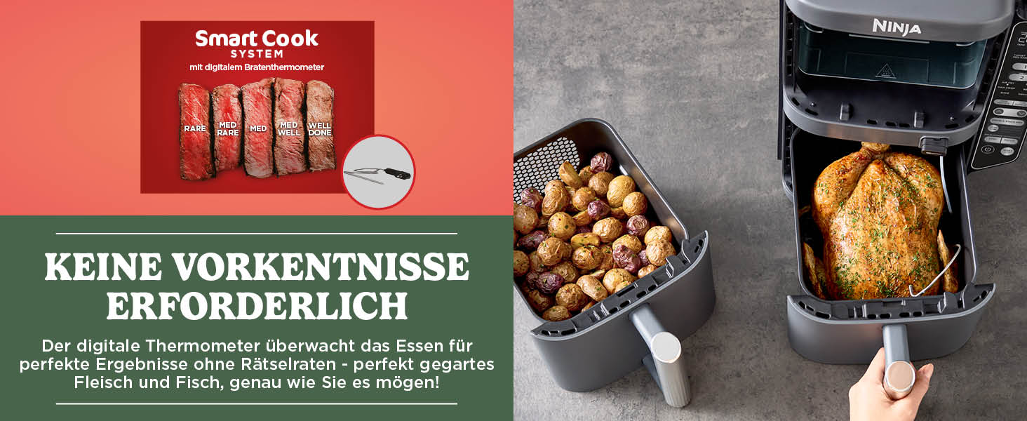 Фритюрниця повітряна Ninja Double Stack XL 9.5L з цифровим термометром, сіра SL451EU