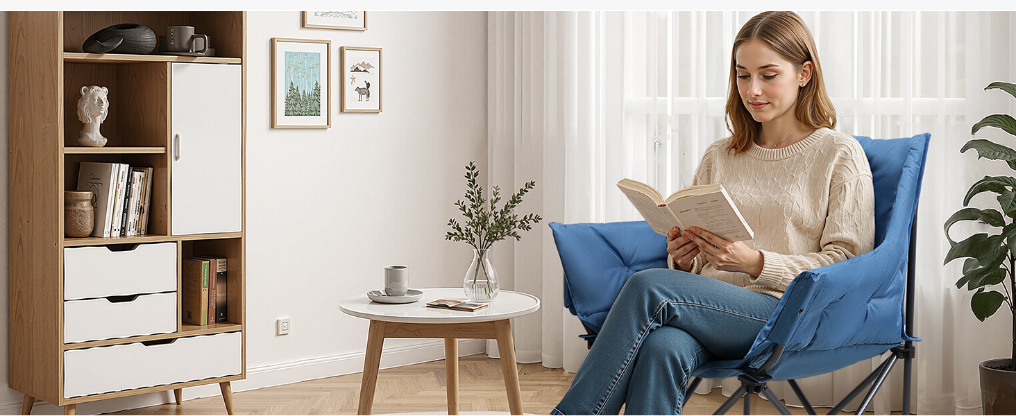 Крісло для кемпінгу складне, XXL, з підлокітниками, 150 кг, блакитне