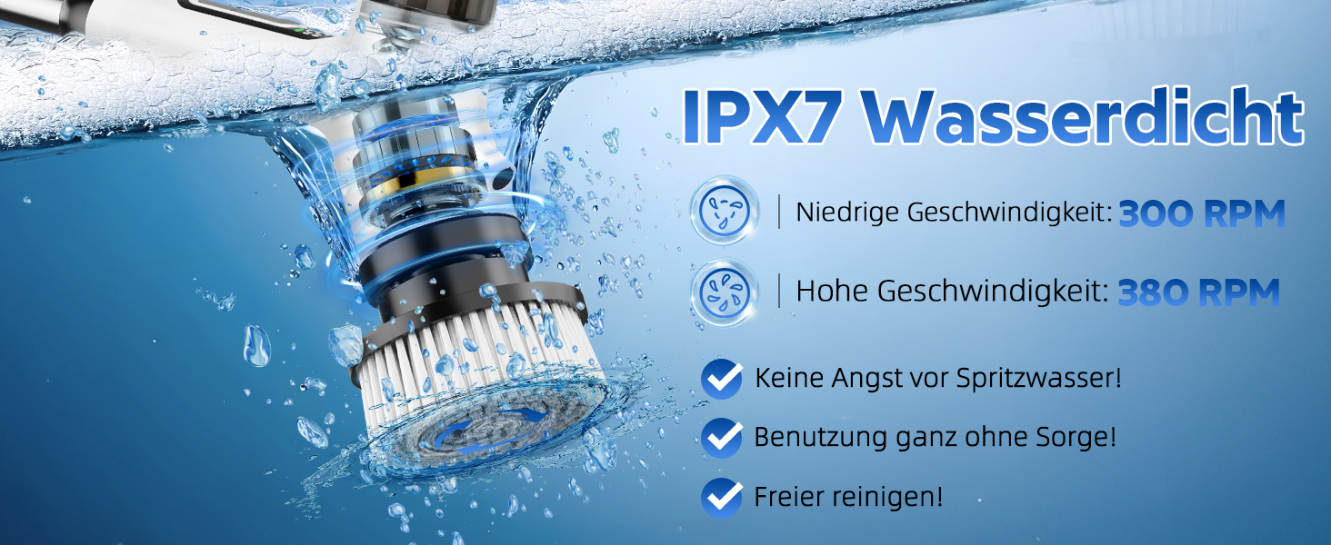 Електрична щітка для прибирання з акумулятором 3000mAh, 7 насадок, регульована ручка, IPX7 водонепроникність, 2 швидкості, для ванної кімнати та плитки, кремово-білий колір (Коричнева Хмара)