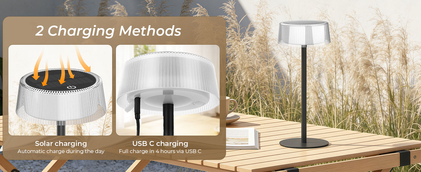 Світлодіодний акумуляторний настільний світильник Lacasa Solar 2 шт, димується, водонепроникний IP67, для дому, саду, спальні