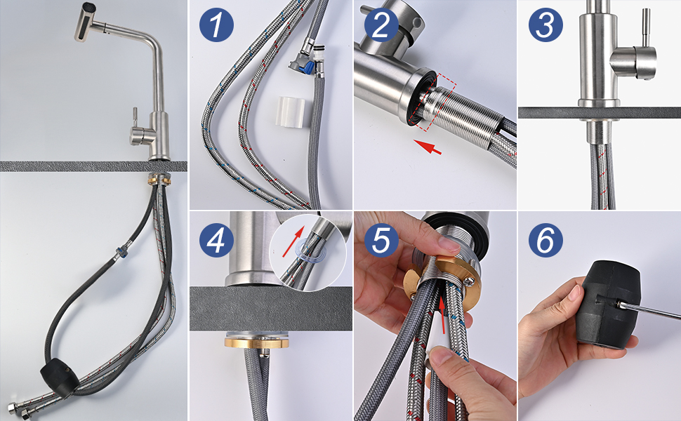 Кран кухонний висувний Cieex, 360° поворот, 4 режими, з душем, нержавіюча сталь, сріблястий