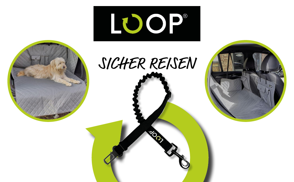 Ремінь безпеки для собак Loop на заднє сидіння авто, з карабіном, регульована довжина 60-80 см, аксесуар до килимка для собак Loop-SR1000