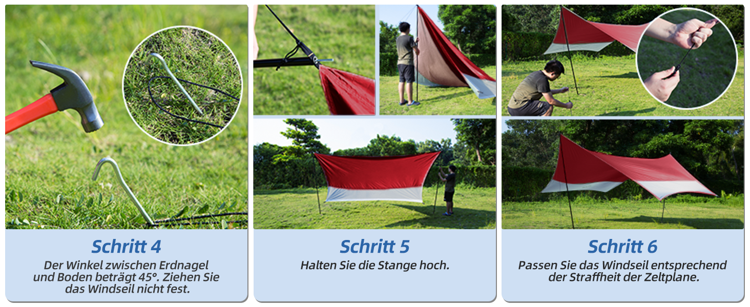 Тент Forceatt Zeltplane 3.7x4.3 м, Ultraleicht, 6 кріплень, Анти-UV, Водонепроникний. Для кемпінгу, піших прогулянок та відпочинку на природі. Темно-синій & сірий (Червоний & сірий)