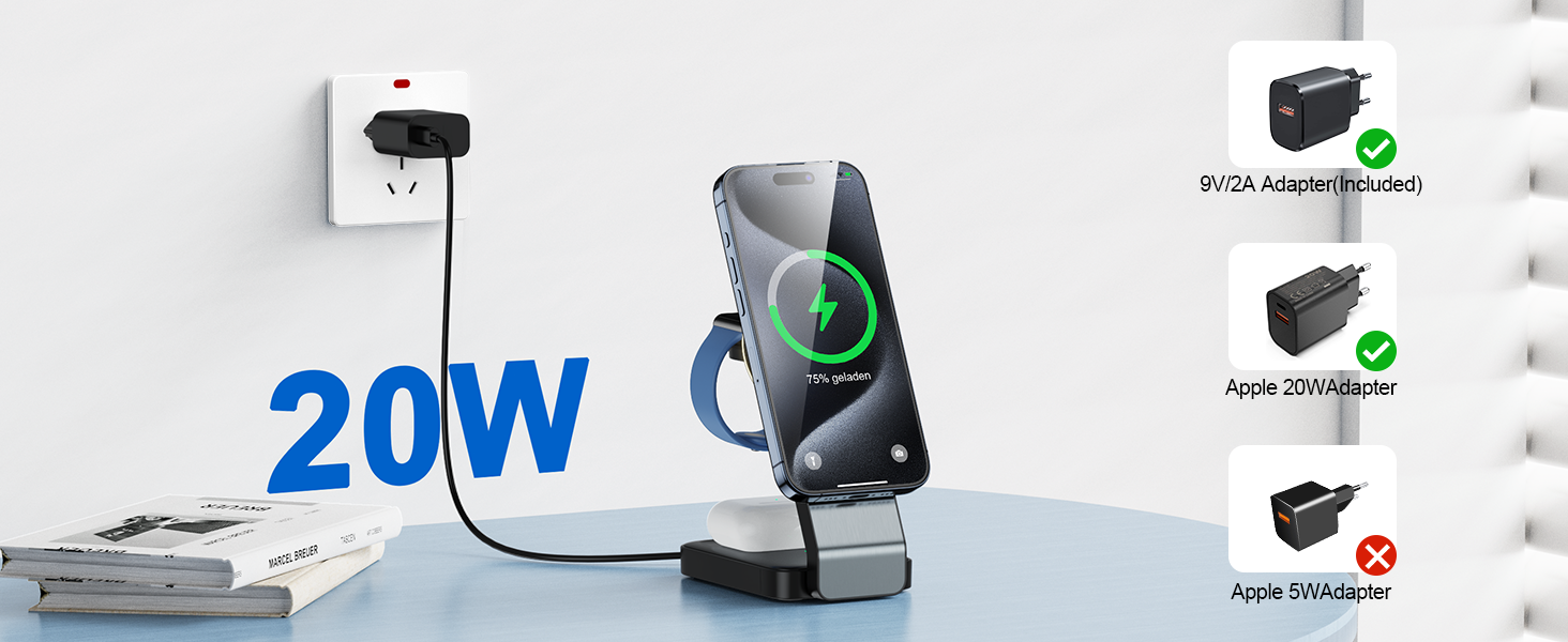 3-в-1 Станція Бездротової Зарядки: iPhone, Apple Watch, AirPods (Біла/Чорна)