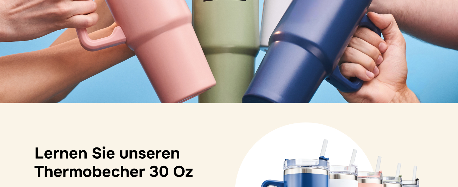 Термокружка з трубочкою 880 мл - ізольована термокружка з кришкою та ручкою, нержавіюча сталь, 30oz, Tumbler, для кави, подорожей, XXL (Блакитний)