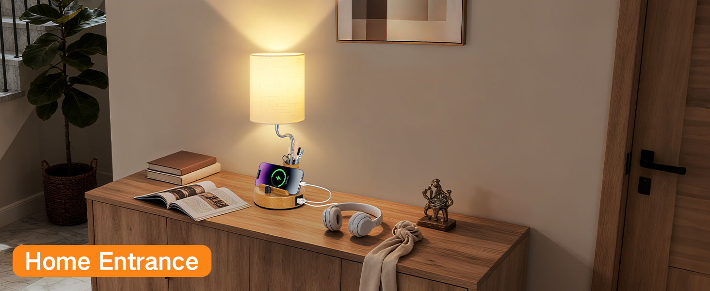 Настільна лампа LED OUTON 2 шт. з USB-A та USB-C, торшери для спальні, вітальні, офісу, з тримачем для телефону та ручок, кераміка, тепле світло 2700K