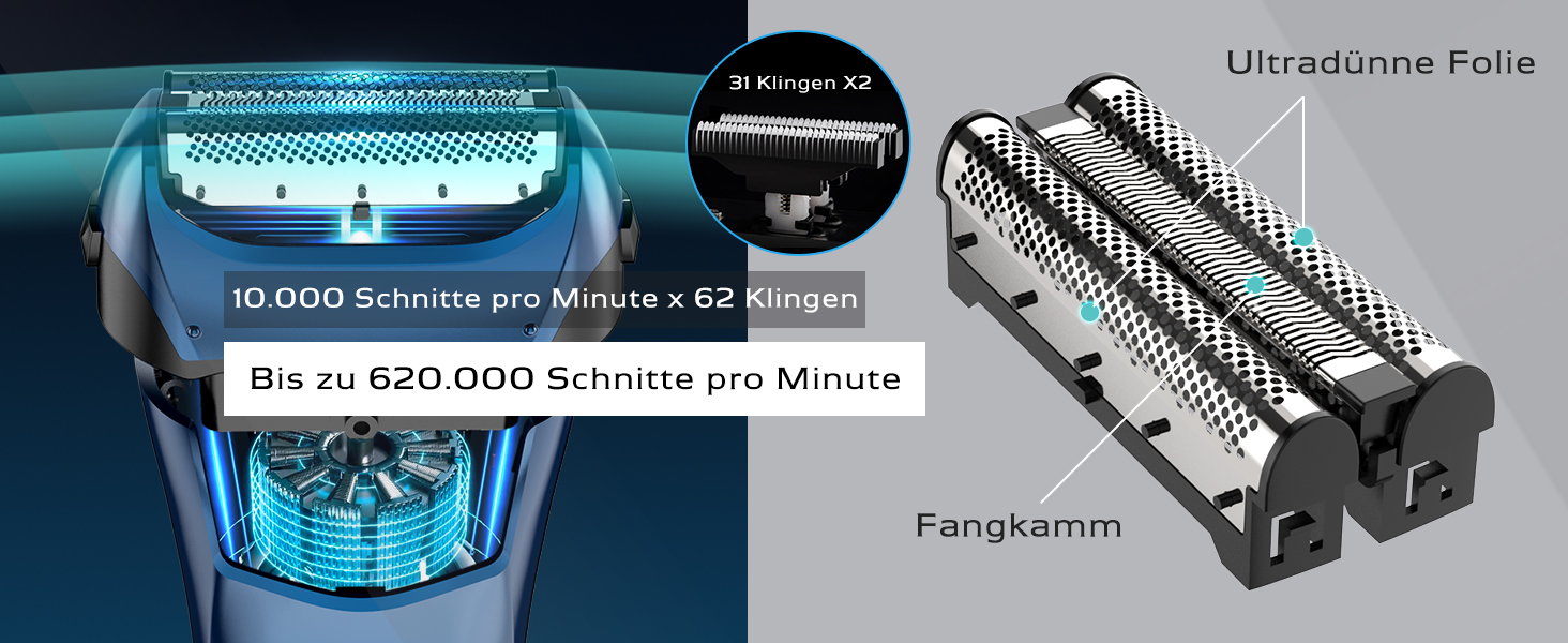 Електрична бритва чоловіча з 3 гнучкими лезами та тримером, синя. Бритва для вологого та сухого гоління, з кейсом для подорожей, акумуляторна, 120 хв роботи. Подарунок для чоловіків