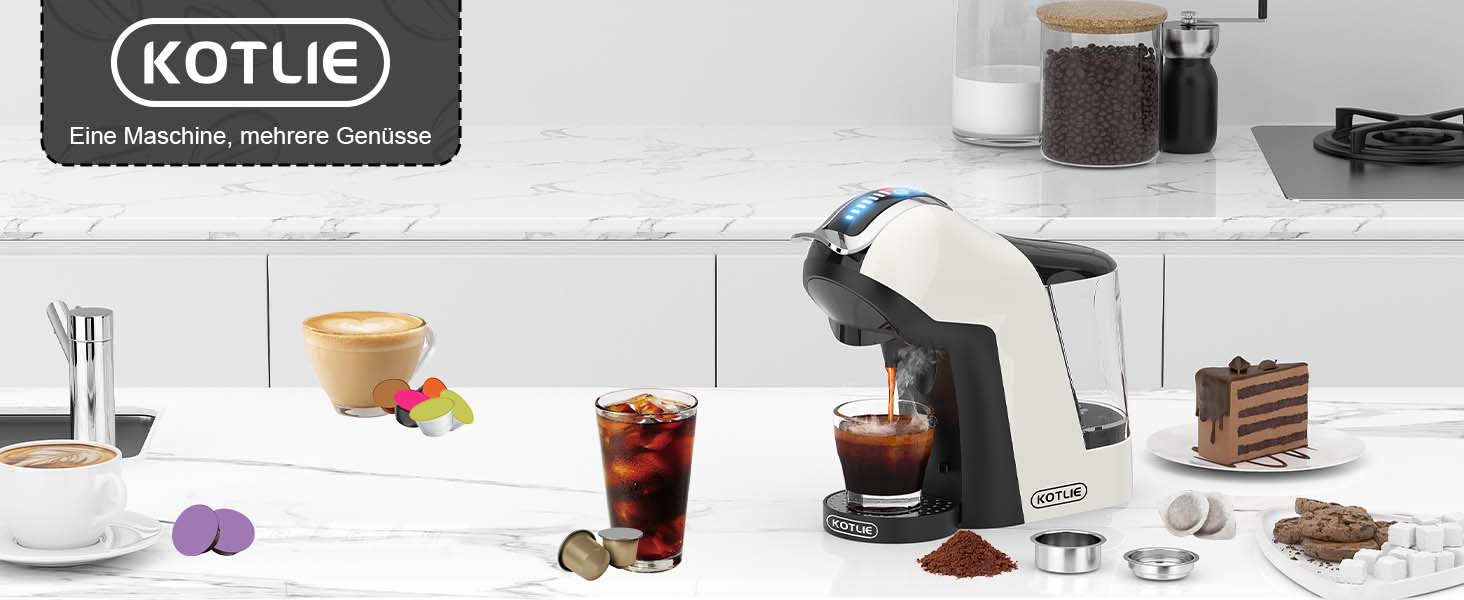 Кавомашина KOTLIE 5-в-1: капсули, кава, ESE (44 мм), регулювання, великий бак (EM-308A)