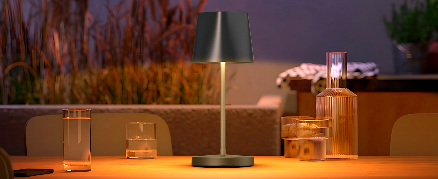 LED-лампа Quntis настільна бездротова, торкання, регулювання яскравості, акумулятор, USB зарядка, 3000K-5000K, 3 колірні температури, IP44, вологостійка, для дому та вулиці, чорна - 2 шт.