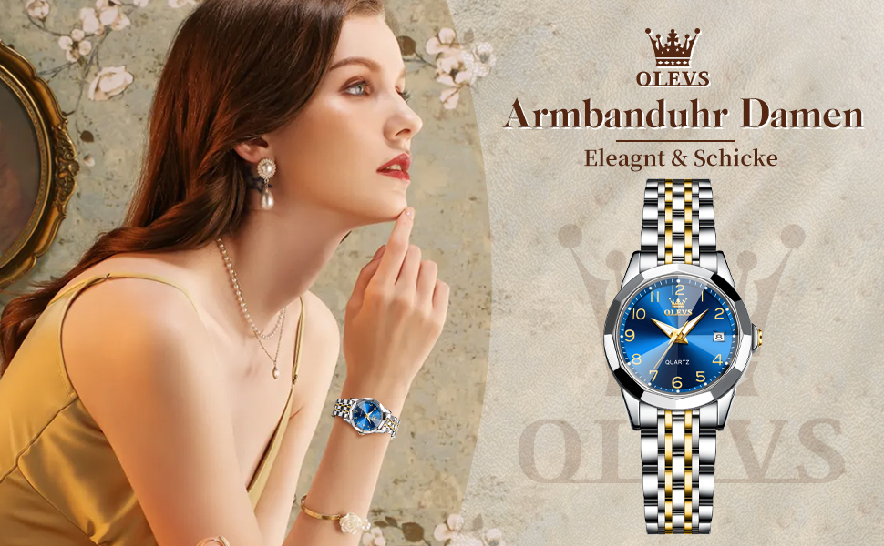 Годинник жіночий OLEVS з нержавіючої сталі, блакитне циферблат, аналоговий кварц, з датою, водонепроникний, на металевому браслеті. Подарунок для жінок (9970)