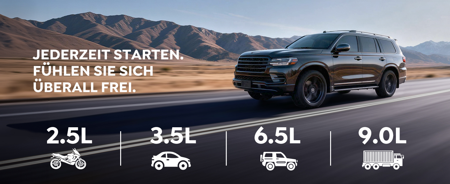 Powerbank Starthilfe 7000A: Зарядний пристрій для автомобіля, 12V, для бензинових та дизельних двигунів (до 10л), з кабелями та LED-ліхтариком, для авто, SUV, вантажівок, мотоциклів