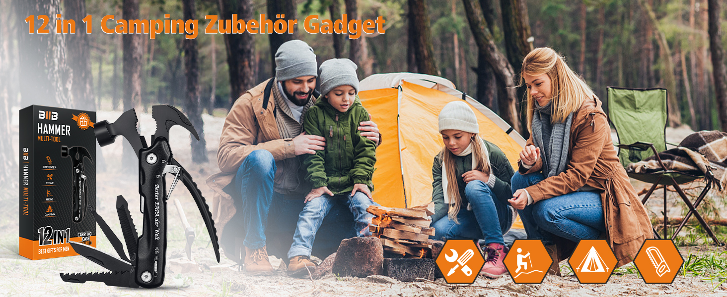 Мультитул BIIB 12 в 1: Подарунок для чоловіків на Різдво, День батька, День народження. Мультиінструмент для кемпінгу, гаджети для адвент-календаря. Преміум якість, чорний колір.