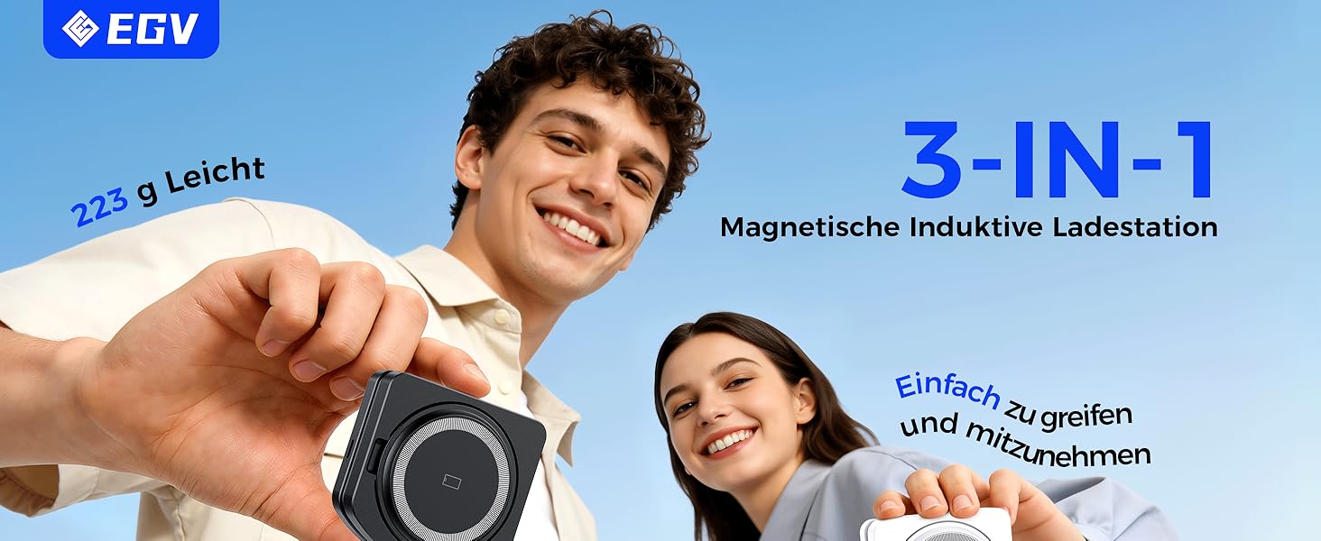 Бездротова зарядка Induktive для iPhone 17 Air/16/15/14/13/12, 3-в-1 з підтримкою MagSafe, Apple Watch та AirPods, чорний матовий