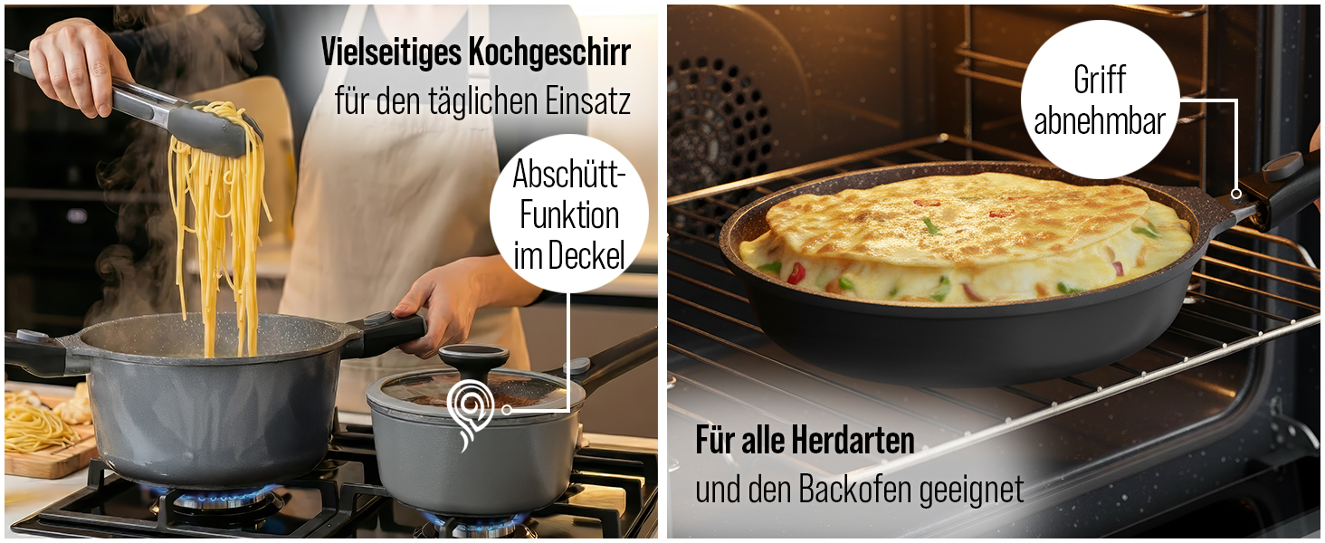 Сковорода гриль STONELINE Smart 28 см з антипригарним покриттям, алюмінієвий литий, зі знімною ручкою, для всіх плит (індукція), сіра