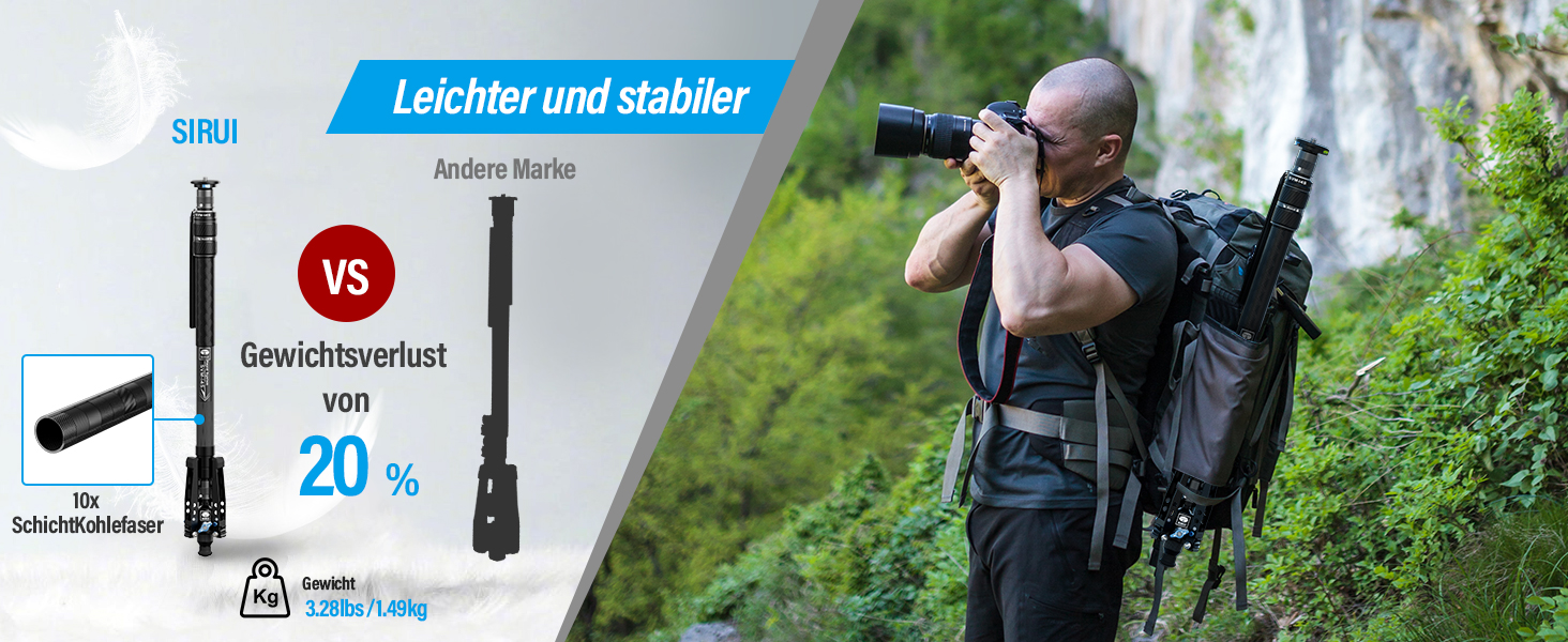 SIRUI SVM-145 монопод для камери з ніжками, 145 см, карбонове, для DSLR/Camcorder, до 10 кг