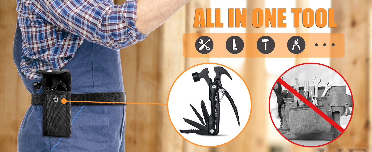 Мультитул BIIB 12 в 1: Подарунок для чоловіків на Різдво, День батька, День народження. Мультиінструмент для кемпінгу, гаджети для адвент-календаря. Преміум якість, чорний колір.