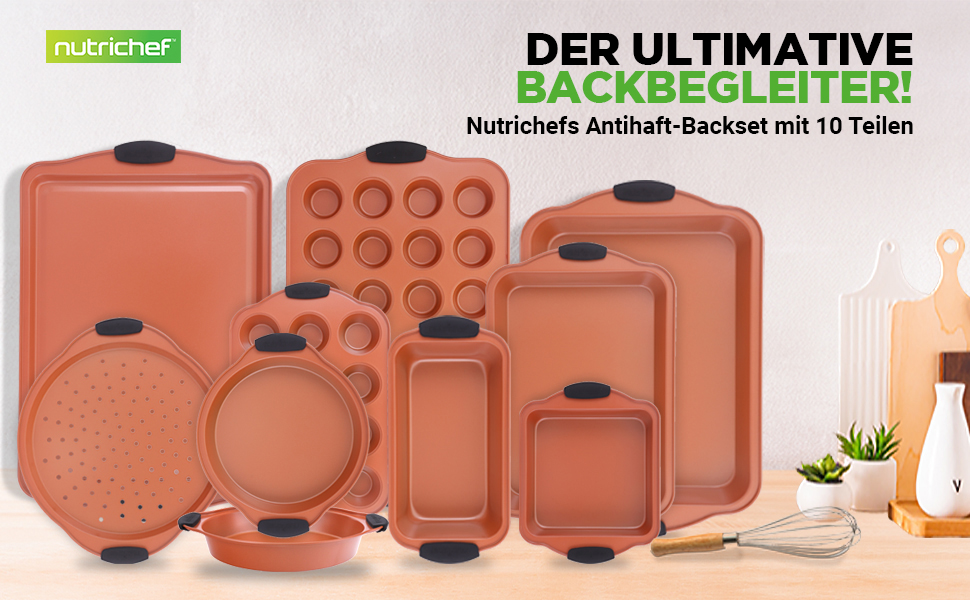 Набір форм для випічки NutriChef 10 шт – кругла, прямокутна, для кексів, пирога, піци, хліба, антипригарне покриття