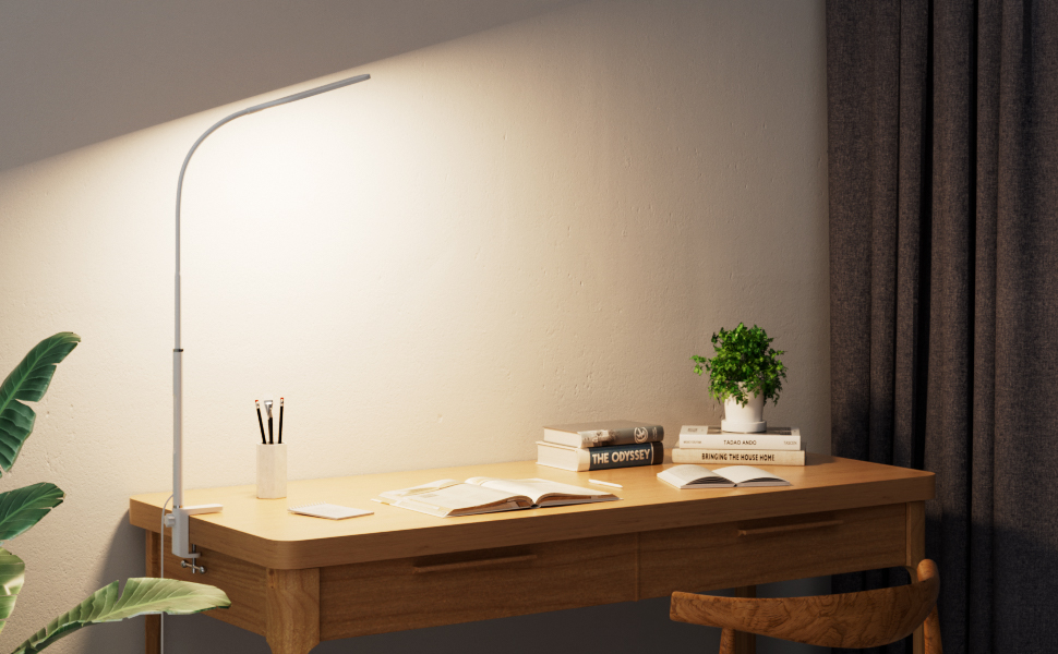 LED лампа для столу з кріпленням, регульована яскравість, архітектурна лампа, з регульованим підлокітником, пульт дистанційного керування, 4 колірні температури, для офісу та дому