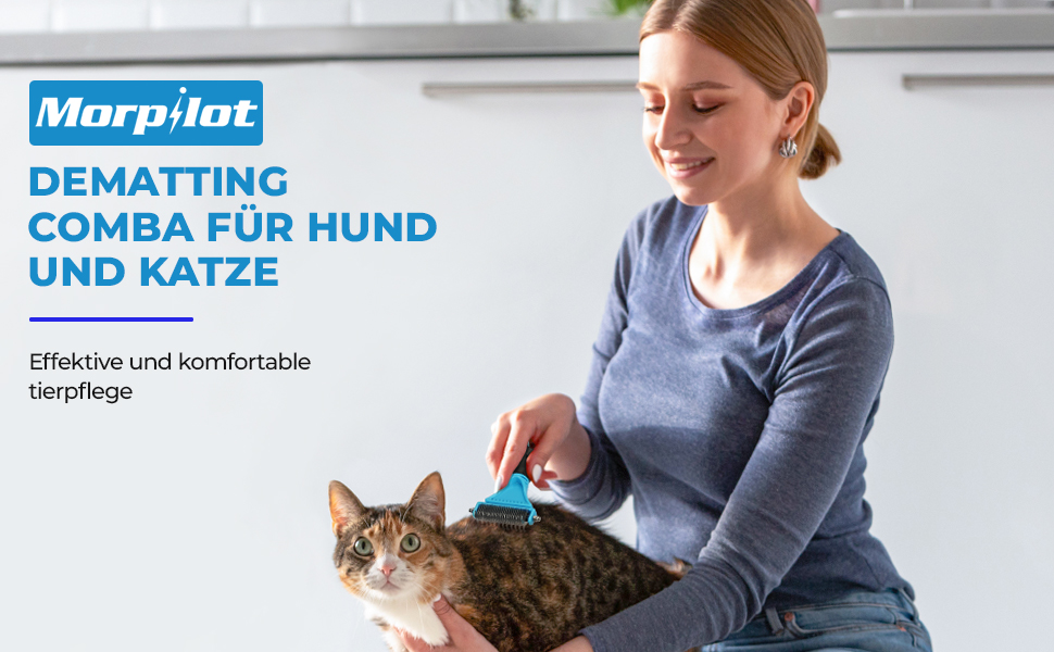 Щітка для собак та котів, гребінець для тварин з нержавіючої сталі 12+23 зубчики, двостороння для видалення шерсті та розплутування вузлів (Large, блакитний)