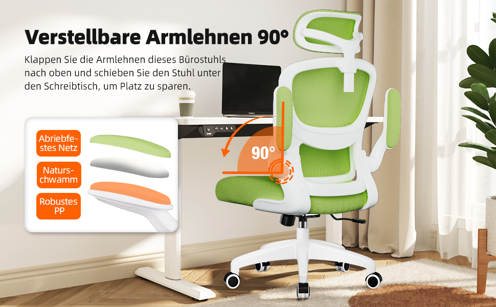 Ергономічне крісло для офісу з регульованою підголівником, підтримкою попереку та відкидними підлокітниками, крісло для начальника, 150 кг, функція гойдання до 135° (Зелений, Модель 2)