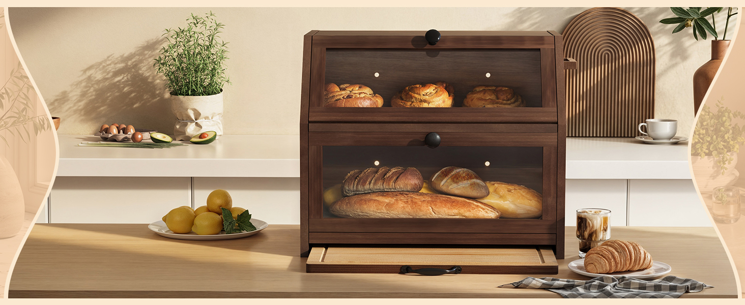 YOUDENOVA Бак для хліба з бамбука Eco, з дощечкою для нарізання, 39x26x32,5 см, коричневий