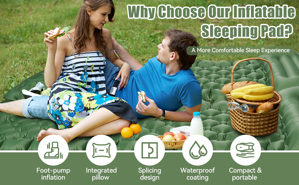 Isomatte самонадувна туристична, килимок для кемпінгу з помпою та подушкою, з'єднувана, водонепроникна, для відпочинку на природі