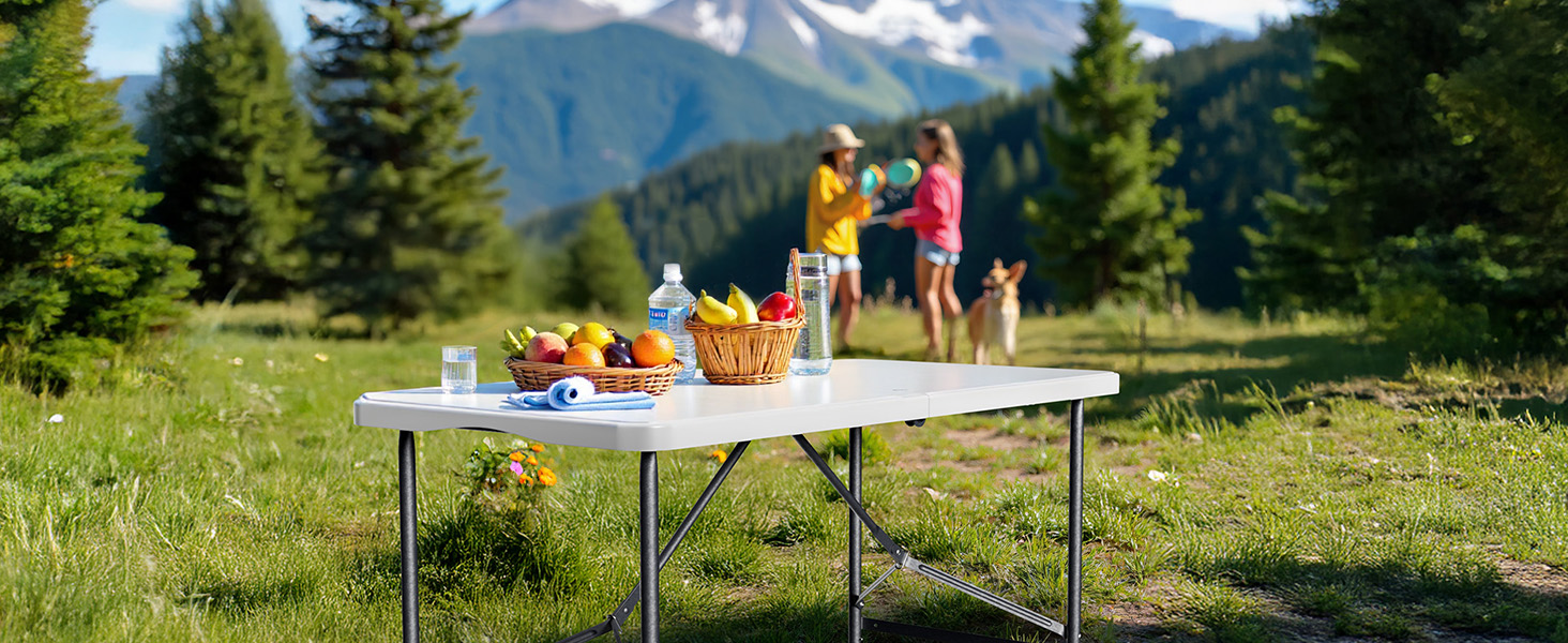 Складний кемпінговий стіл Wiltec 122x60x75 см з ручкою для перенесення - для пікніка, саду, вечірок