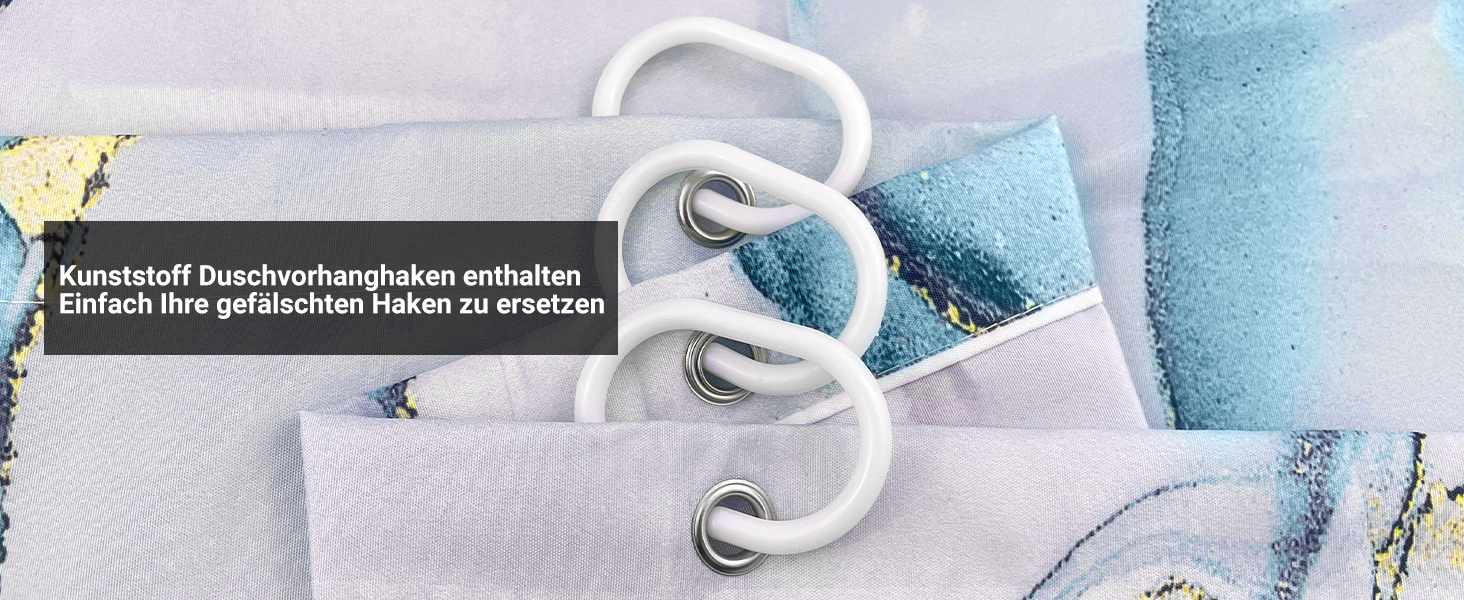 Штора для ванної кімнати 180x200 см, антигрибкова, водовідштовхувальна, поліестер, з кільцями (Світло-блакитний мармур)