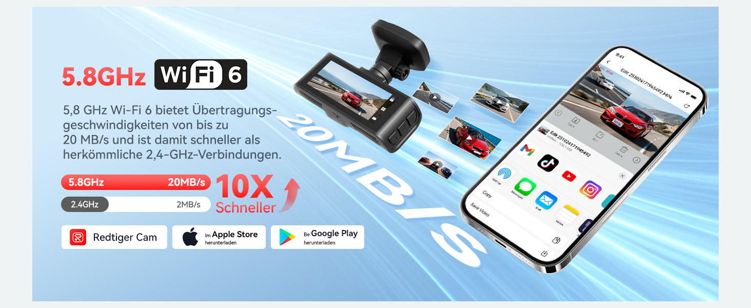 Автомобільний відеореєстратор REDTIGER F7N 4K з WiFi та GPS, передня камера 4K/2.5K, задня 1080P, кут 170°, моніторинг паркування, карта пам'яті 64ГБ у комплекті