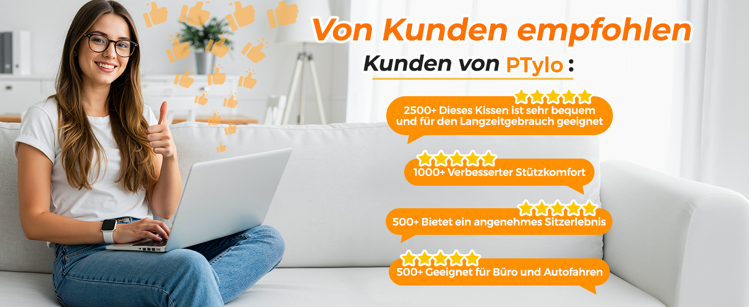 Подушка для сидіння PTYLO - ергономічна подушка для офісних крісел, автокрісел, інвалідних візків, геймінгових крісел, комфортна підтримка при тривалому сидінні, для вагітних, дихаюча, з антиковзаючим покриттям (Чорний)