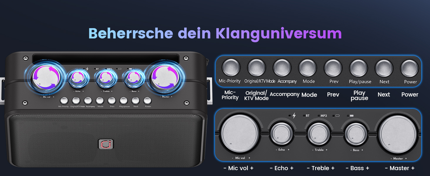 Караоке-система HWWR MS81 з 2 мікрофонами Bluetooth 5.3, підтримка USB/TF-карти/AUX, функція запису, для дому та вечірок, чорний колір