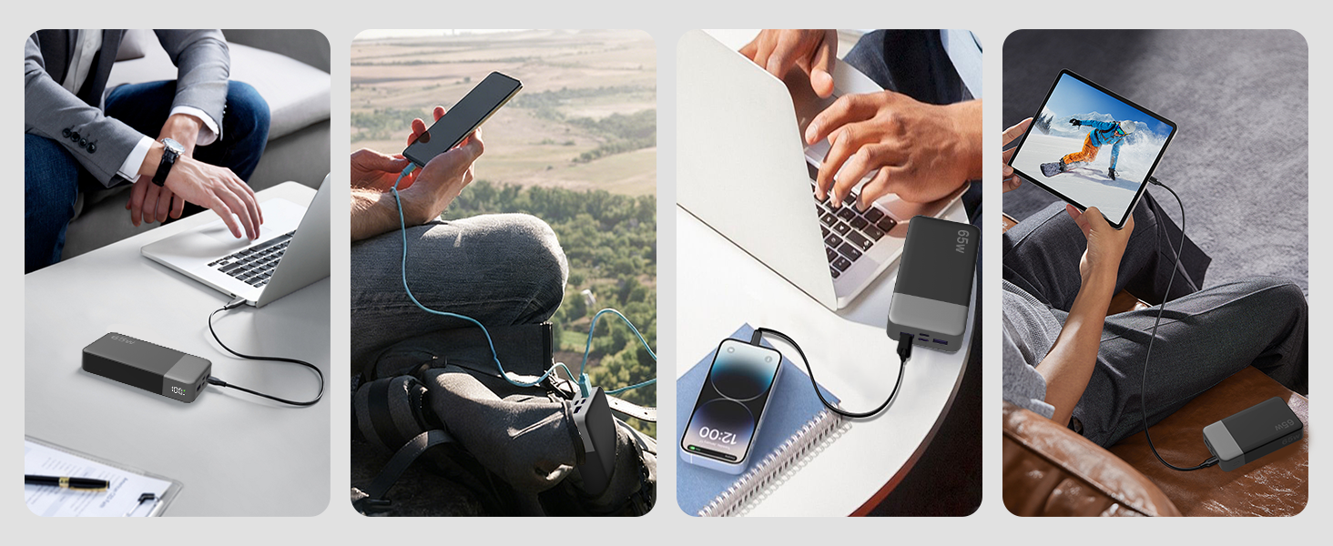 Powerbank NOBIS 20000mAh, 65W, з цифровим дисплеєм, Dual USB-C/USB-A, для ноутбука, телефону, планшета, зелений