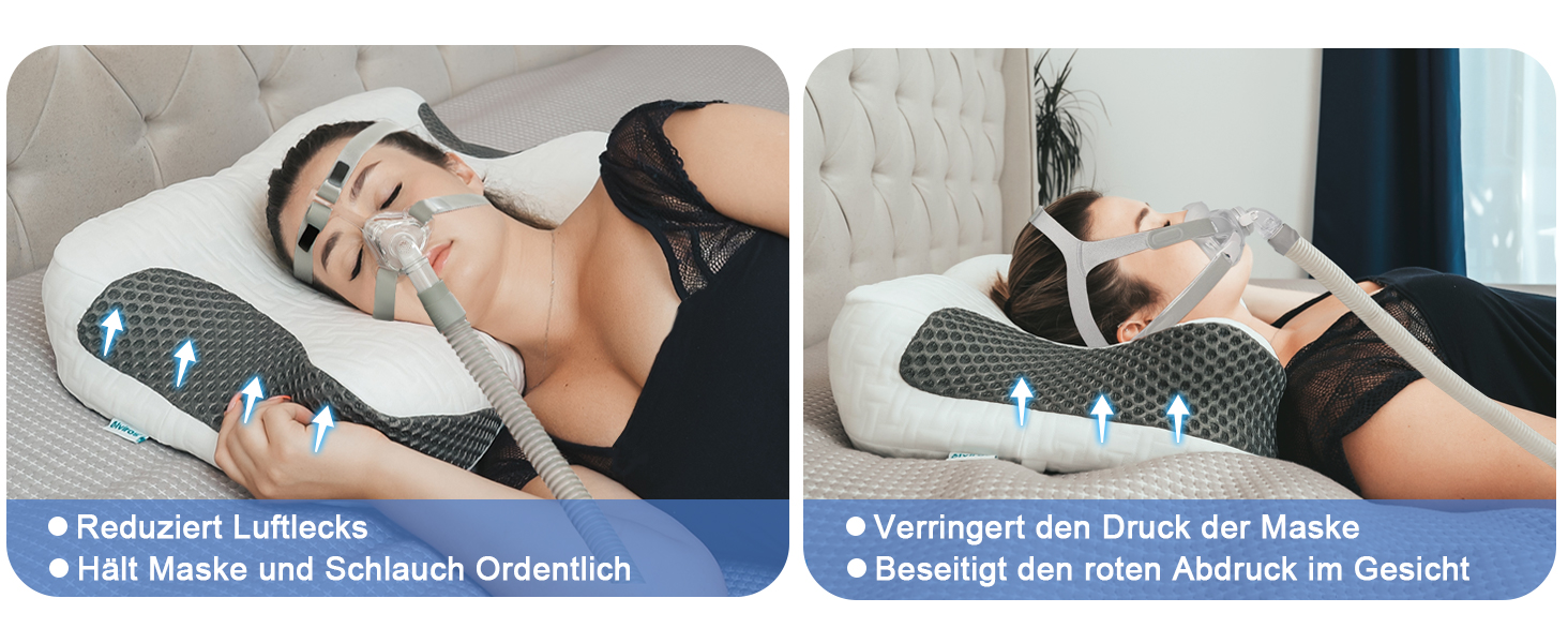 Подушка Elviros з піни Memory Foam для CPAP-терапії для тих, хто спить на боку, анатомічна, регульована висота, сумісна з масками, темно-сіра