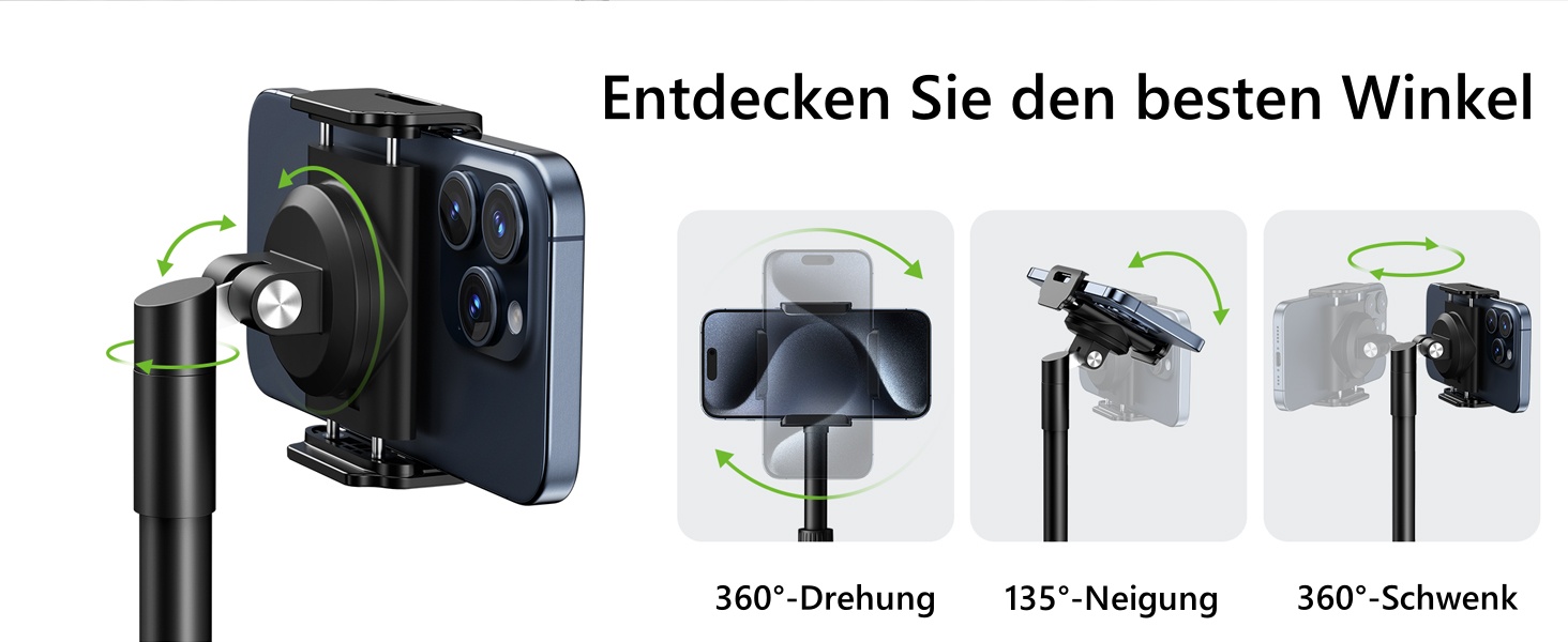 Штатив настільний Elitehood з виносним плечем 114 см, гнучкий, для iPhone, Android, відеозйомки, 180 см, 63 см