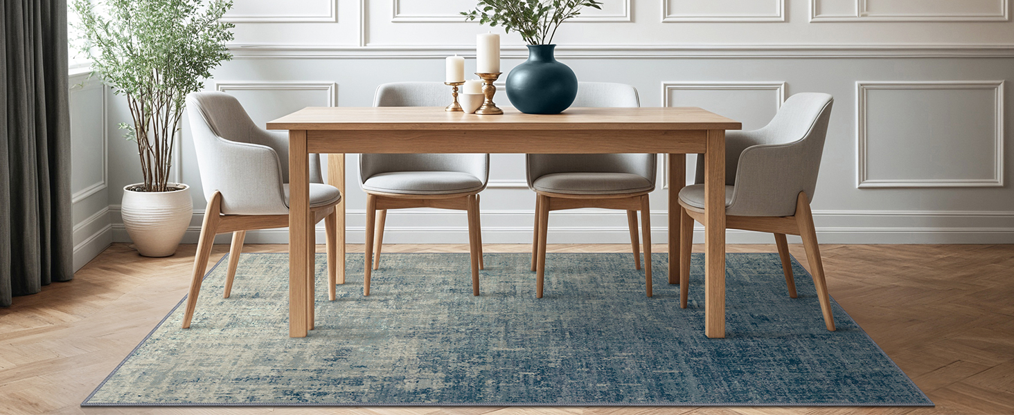 BEIMO Килим для вітальні, абстрактний дизайн, короткий ворс, 120x170 см, блакитний градієнт, для спальні, ванної, їдальні, коридору, антиковзаючі, легко миється