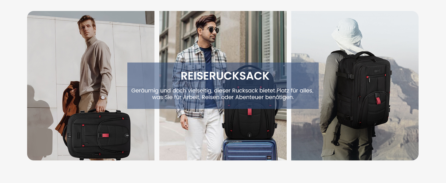 LOVEVOOK Рюкзак для ручної поклажі, дорожній рюкзак чоловічий/жіночий, 40л, з відділенням для ноутбука, чорний (45 x 32 x 20 см)